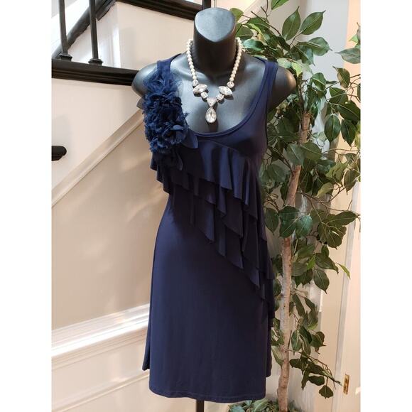 NIC & DOM Women's Blue Floral Scoop Neck Sleeveless Knee Length Dress Size Small - Picture 1 of 9